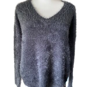 Cyrus V neck acrylic sweater charcoal grey size L